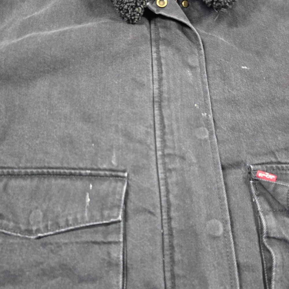 Levi's Premium Jacket Womens Medium Black Sherpa Collar Quilted Lined Workwear - Picture 8 of 13